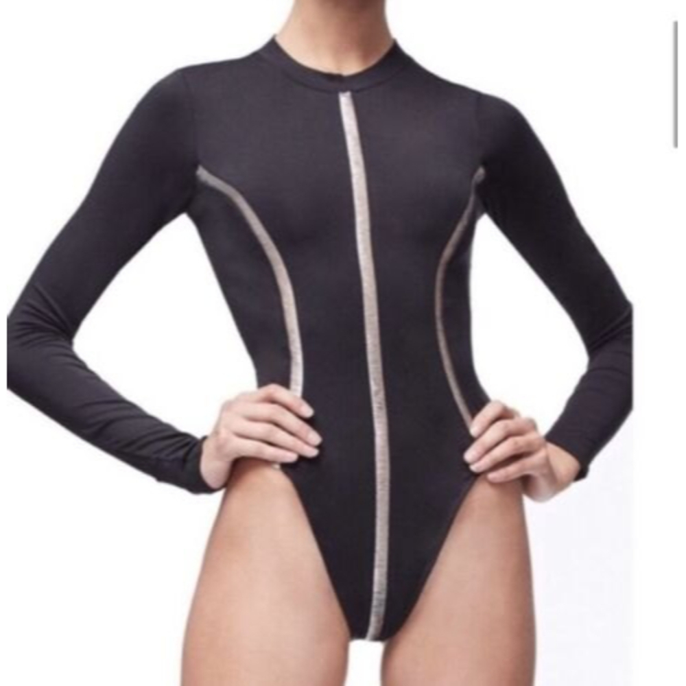 NWT Good American Metallic Contour Crew Bodysuit Size XL Black/Silver